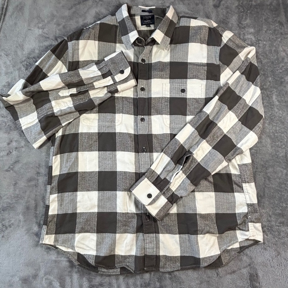J.Crew Mens XL Slim Fit Flannel Shirt Grey White Buffalo Check Cotton 92937